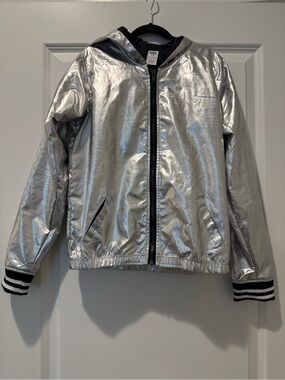 Balera, Hooded, Silver Bomber Jacket, Size LC
